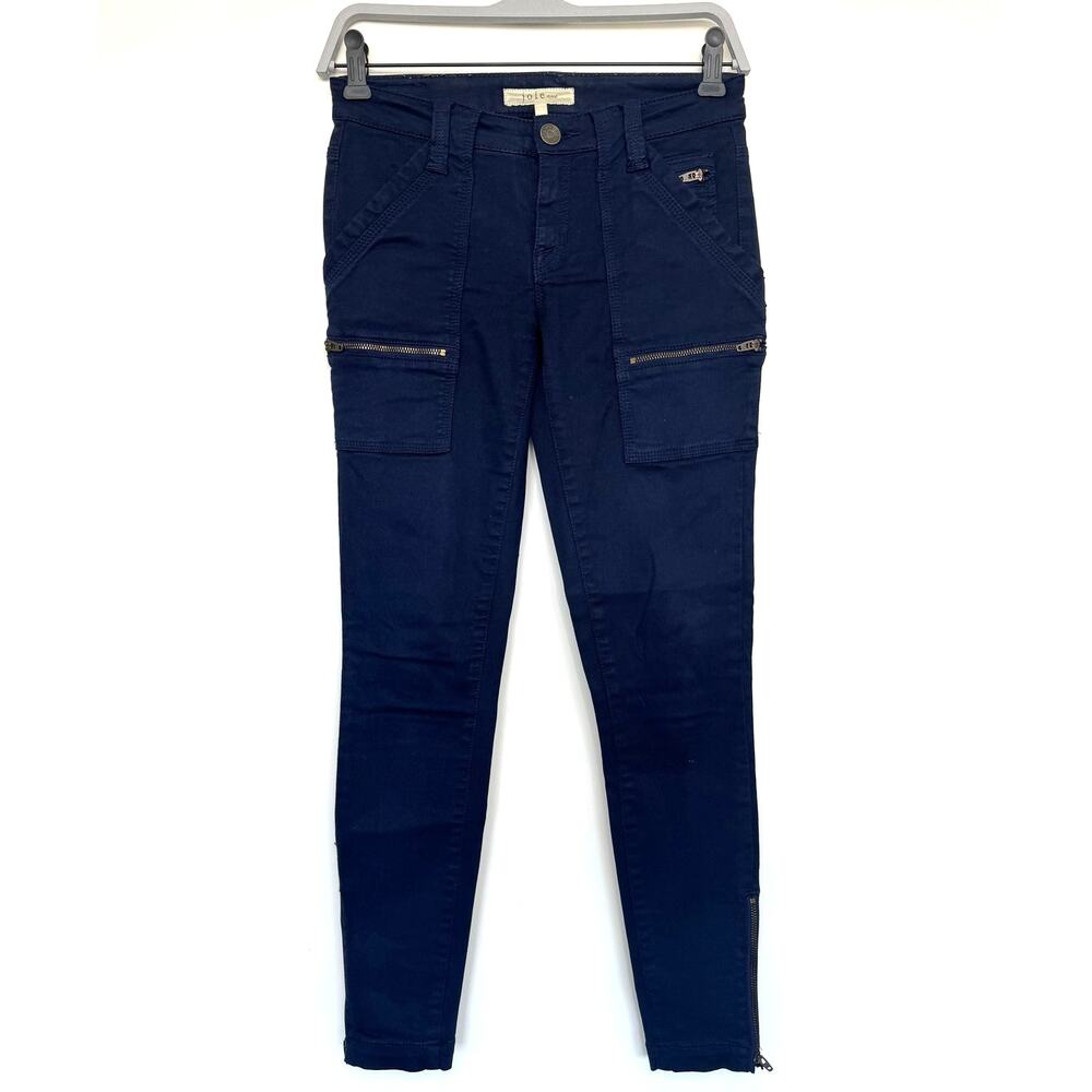 Joie Park Skinny Ankle Moto Pants in Navy Blue, Zippered, Size 24